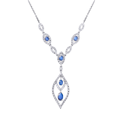 Колье из белого золота с бриллиантами, сапфирами