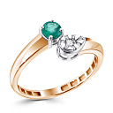 Кольцо из красного золота с бриллиантами, изумрудом