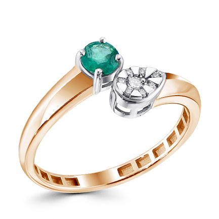 Кольцо из красного золота с бриллиантами, изумрудом