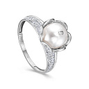 Кольцо из белого золота с бриллиантами, жемчугом