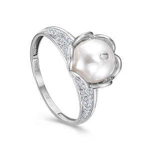 Кольцо из белого золота с бриллиантами и жемчугом