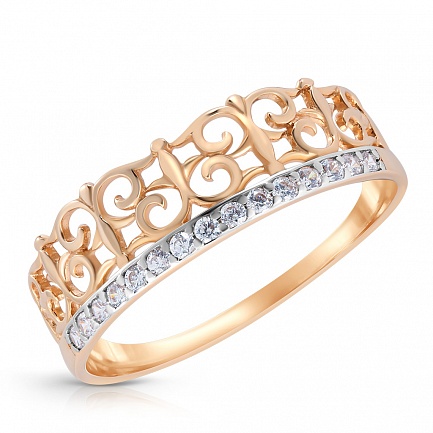 Кольцо из красного золота с фианитом