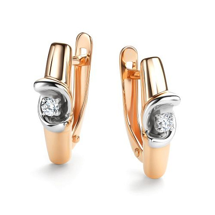 Серьги с английским замком из красного золота с бриллиантами