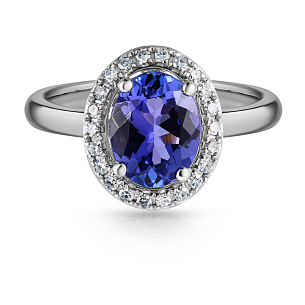 Кольцо из белого золота с танзанитом и бриллиантами