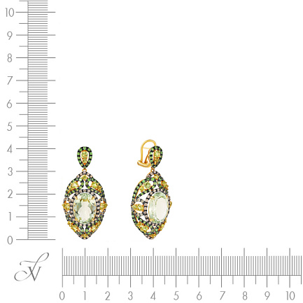 Серьги из желтого золота с бриллиантами, перидотами