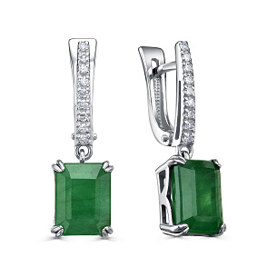 Серьги с английским замком из белого золота с изумрудом