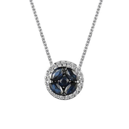 Колье из белого золота с бриллиантами, сапфиром