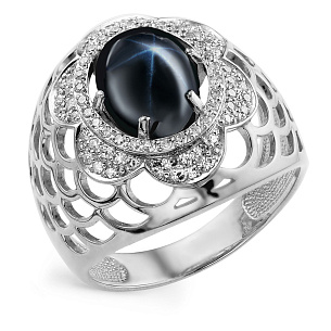 Серебряное кольцо с фианитами, сапфиром