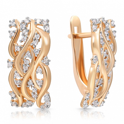 Серьги с английским замком из красного золота с фианитом