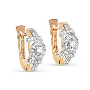 Серьги с английским замком из красного золота с бриллиантом