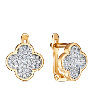 Серьги с английским замком из красного золота с фианитами