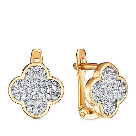 Серьги с английским замком из красного золота с фианитами