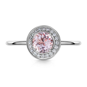 Кольцо из белого золота с бриллиантами, морганитом