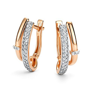 Серьги с английским замком из красного золота с бриллиантами