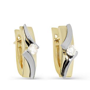 Серьги с английским замком из желтого золота с бриллиантами