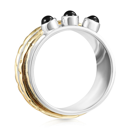 Кольцо из серебра с агатом, позолотой