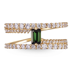 Кольцо из желтого золота с турмалином и бриллиантами