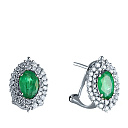 Серьги из белого золота с бриллиантами, изумрудами