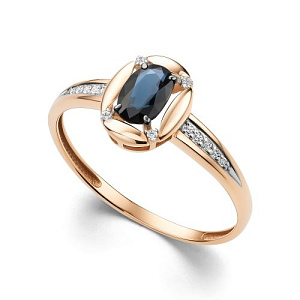 Кольцо из красного золота с бриллиантами, сапфиром