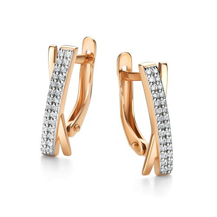 Серьги с английским замком из красного золота с бриллиантами