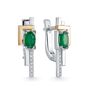 Серьги из белого золота с бриллиантами, изумрудами