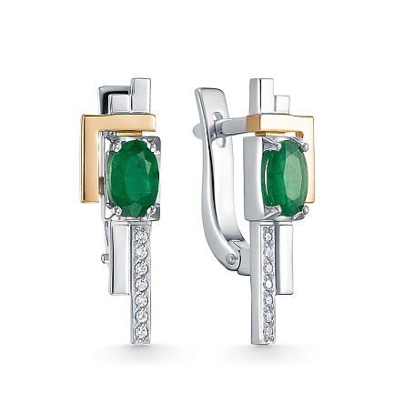 Серьги из белого золота с бриллиантами, изумрудами