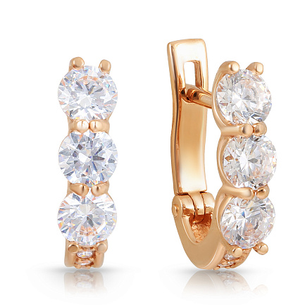 Серьги с английским замком из красного золота с фианитом