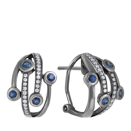 Серьги из золота с бриллиантами, сапфирами