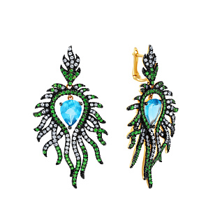 Серьги из желтого золота с сапфирами, цаворитами, топазами