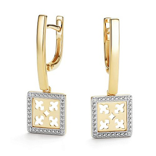 Серьги с английским замком из желтого золота с бриллиантом