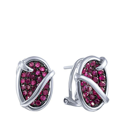 Серьги из белого золота с рубинами