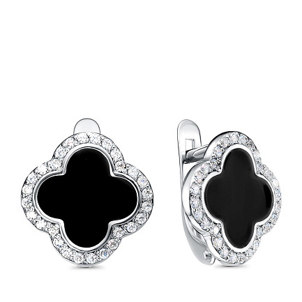 Серьги с английским замком из серебра с фианитами