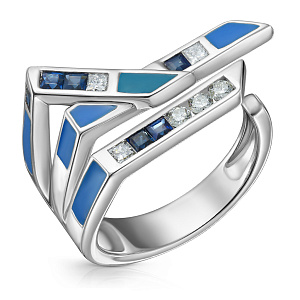 Кольцо из белого золота с бриллиантами, сапфирами