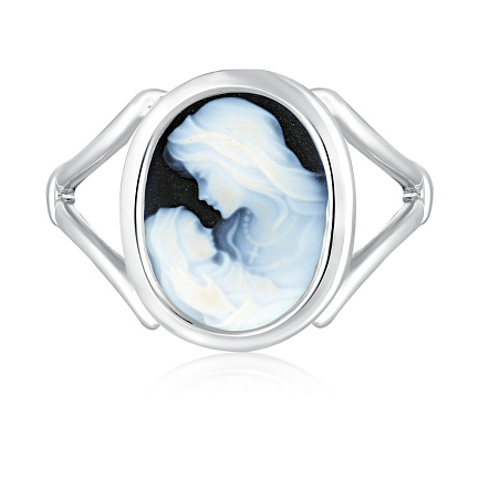 Кольцо из серебра камея на агате Мадонна с младенцем