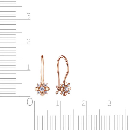 Серьги с французским замком из красного золота с фианитом