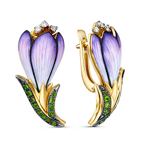 Серьги с английским замком из желтого золота с бриллиантами