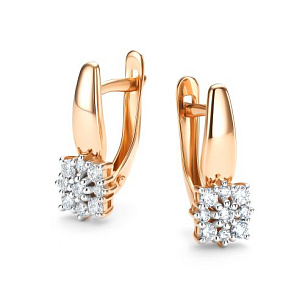 Серьги с английским замком из красного золота с бриллиантом