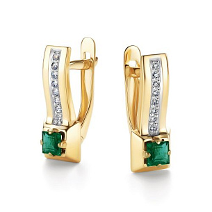 Серьги с английским замком из желтого золота с бриллиантом