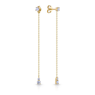 Серьги Пусеты из желтого золота с фианитом