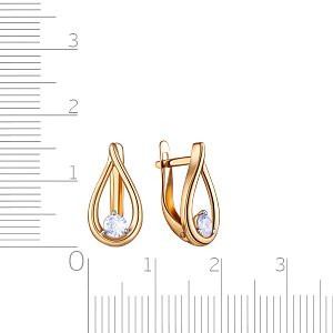 Серьги с английским замком из красного золота с фианитом