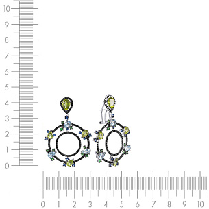 Серьги из белого золота с бриллиантами, сапфирами, аквамаринами, перидотами, цаворитами