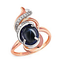 Кольцо из красного золота с бриллиантами, сапфиром