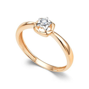 Кольцо из красного золота с бриллиантом