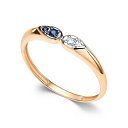 Кольцо из красного золота с бриллиантами, сапфиром