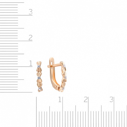 Серьги с английским замком из красного золота с фианитом