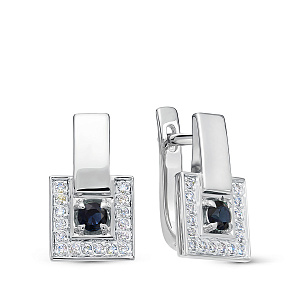 Серьги из белого золота с бриллиантами, сапфирами