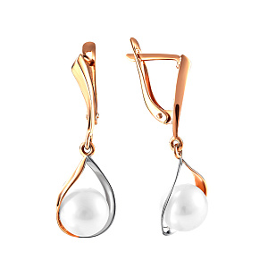 Серьги с английским замком из красного золота с жемчугом