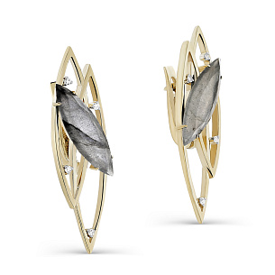 Серьги с английским замком из желтого золота с лабрадоритом