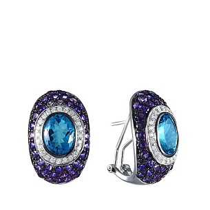 Серьги из белого золота с бриллиантами, топазами, танзанитами