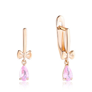 Серьги детские из красного золота с фианитом